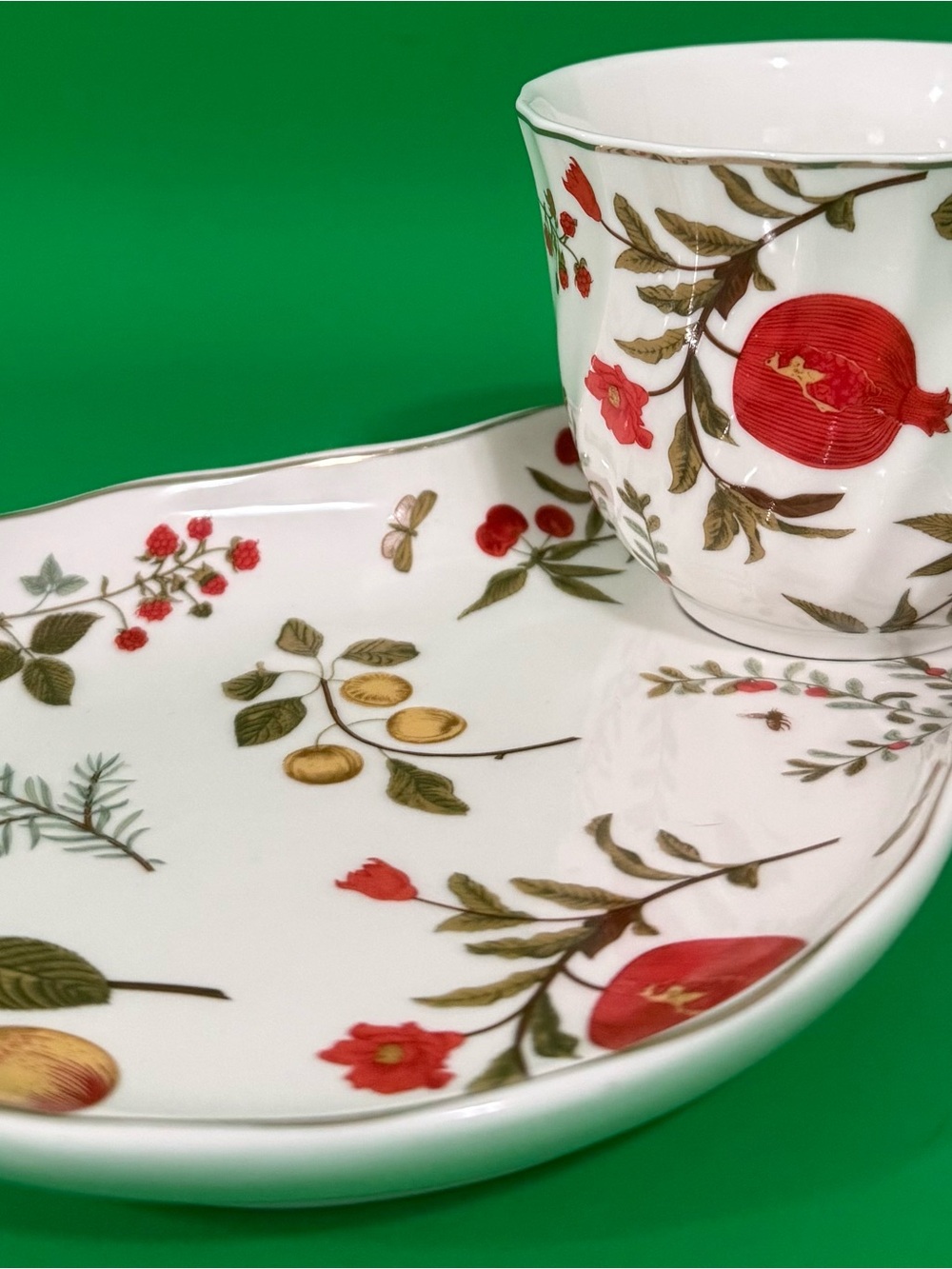 Grace Teaware White Fine Porcelain Botanical Floral Teacup & Snack Plate Set